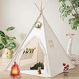 Tiny Land Tipi Zelt für Kinder mit Lichtern & Lagerfeuer Spielzeug & Tragetasche, Waschbar...