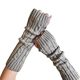 IKFGTJRE Fingerlose Handschuhe Fingerlose Strickhandschuhe, lange Armstulpen for Damen und Herren,...
