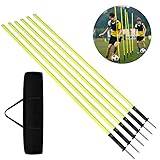 AufuN Slalomstangen Set 180cm, 6er-Set Trainingsstangen mit Stahlspitzen und Tragetasche, Agilität...