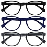 OPULIZE Pop Lesebrille 3er Pack Keck Rund Matt Rahmen Federscharniere Kratzfest Schwarz Blau Grau...