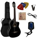 4/4 GITARRE MIT TONABNEHMER - KONZERTGITARRE IM SET - CLASSIC - SCHWARZ - MIT 4-BAND EQ - TASCHE -...