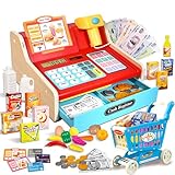 Kasse Kinder Holz mit Scanner und Sound, Spielkasse Kinder Set für Jungen Mädchen ab 3-6 Jahren,...