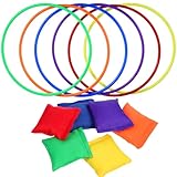 Luxshiny 12-Teiliges Spielset Mit Nylon-Sitzsäcken Und Kunststoffringen Für Kinder Ringwurfspiel...