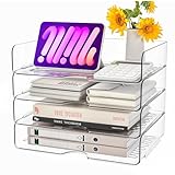 4 Stück Acryl Briefablage in Premium-Qualität, Transparent Ablagefächer Stapelbar, Stapelbares...