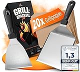 flammtal Grillspachtel Set aus Edelstahl - Hochwertiger Plancha Spachtel inkl. 20x Burgerpapier für...