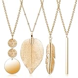 Lange Halsketten für Frauen, 4 Stück Halskette mit Anhänger im Boho-Stil Modeschmuck goldener...