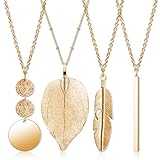 Lange Halsketten für Frauen, 4 Stück Halskette mit Anhänger im Boho-Stil Modeschmuck goldener...