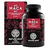 NATURE LOVE® Bio Maca Rot - 180 Kapseln - 3000mg pro Tagesdosis (entspricht 12.000mg Maca Wurzel) -...