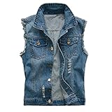 Herren Denim Westen Zerrissen Casual Ärmellos Biker Fashion Jeansweste