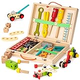 KIDWILL Holzwerkzeug, werkzeugkoffer Werkzeugkasten, Kinder Geschenke, mit bunten Holzteile,...