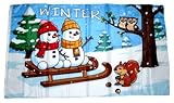 Fahne/Flagge Winter Schneemänner Eichhörnchen 90 x 150 cm