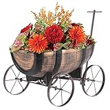 STREND PRO Blumenwagen Whiskyfass - Pflanzwagen auf rädern, Gartendeko Blumentopf Barel -...