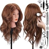 SZCY LLC Mannequinkopf mit 100 % Echthaar, 45,7 cm, Dunkelbraun, Kosmetik, Frisierkopf, Übungskopf,...