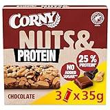 Corny Nuts & Protein Chocolate | Nussriegel ohne Zuckerzusatz | Mit 38% Nüssen & 25% Protein | 3 x...