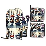 YYHWHJDE 4-teiliges Küchen-Backset mit Kätzchen-Motiv, bestehend aus 2 isolierten Handschuhen und...