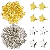 BETESSIN 200pcs Mini Brads Stern Gold Silber Musterklammern Metall Verschlussklammern Klein Klammern...
