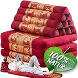 Namasdee Thaikissen 3 Auflagen 175x55x8cm mit 100% natürlicher Kapokfüllung (Rot/Elefanten Seide)