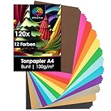 OfficeTree 120 x Tonpapier A4 Bunt 130g - 12 Farben - Buntpapier zum Basteln - Bastelpapier Bunt