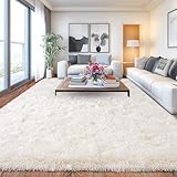 Chicnix Großer Teppich Wohnzimmer Hochflor 160x230 Creme, Weich Shaggy Langflorteppich rutschfest,...