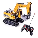 Highttoy Ferngesteuerter Bagger, 6 Kanal RC Bagger für Jungen Bagger Traktor Spielzeug mit Lichtern...