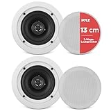 Pyle Deckenlautsprecher, 150W- Einbaulautsprecher Decke, Wandlautsprecher Flach- & Rund, 13.3cm-...