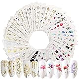 JNCH 54Pcs Gold Nagelsticker Silber Wassertransfer Blumen Nagelsticker Nail Art Stickers Set Nagel...