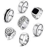 JeweBella 7 Stück Ringe Herren Edelstahl Ringe Silber Matt Poliert Keltischer Knoten Vintage Ringe...