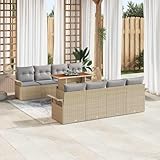 Yunovire Garten-Sofa-Set mit Stauraum, 9-teilig, Beige Poly Rattan, modular, für Terrasse, Balkon,...
