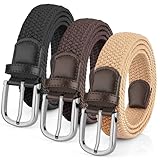 Leskyair Elastischer Gürtel Herren Flechtgürtel 3er, Unisex Stoffgürtel Stretchgürtel für Damen...