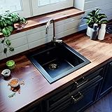 Faizee Möbel | Spülbecken Granit Schwarz 48x50 cm | Hochwertige Küchenspüle & Einbauspüle |...