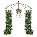 HOMASIS Rosenpavillon Metall, Rosenbogen Gartenbogen mit Haken & Dach, Gartenlaube Rankgitter...