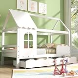 BXEYXE Hausbett Kinderbett Jugendbett200x90mit Rausfallschutz vielseitiges Holz Kinderbett für...