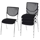 Mendler 4er-Set Besucherstuhl T401, Konferenzstuhl stapelbar, Stoff/Textil - Sitz schwarz, Füße...