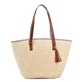 TIAASTAP Strohtaschen Damen, Sommer Strandtasche Stroh Groß Geflochten Korbtasche Stroh Handtasche...