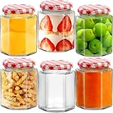 Showvigor Marmeladengläser aus Glas Mit Rotem Gingham-Deckel, 280 ml, Sechseckig Transparent...