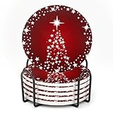 ubcindy Untersetzer mit Weihnachtsbaum-Motiv für Getränke, rund, saugfähig, Keramik-Untersetzer...