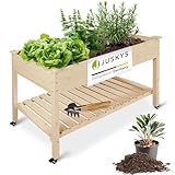 Juskys Hochbeet Freya mit Rädern - 123 x 83 x 60 cm - Holz, Vliesstoff & Ablage - Beet für Balkon,...