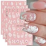 4 Blatt 3D Nagelsticker Frühling Blume Nagelaufkleber 5D Stereoskopisch Selbstklebend Nail Art...