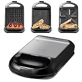 Steinborg 3in1 Sandwichmaker XXL | 3 auswechselbare Platten | 1200 Watt | Kontaktgril | 4er Sandwich...