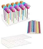 FAOKZE 2 Stücke Cake Pop Ständer mit 100 Farbe Cake Pop Stiele, 20 Löcher Lollipop Holder, Cake...