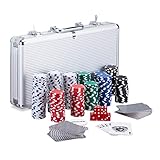 Relaxdays Pokerkoffer, 300 Laser Pokerchips, 2 Kartendecks, 5 Würfel, Dealer Button,...