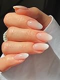 MouYou Press on Nails Kurz,Almond Nude Gradient White Fake Nails Full Cover Kunstnägel mit...