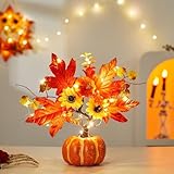 Herbstdeko kürbis Baum Lichter mit LED, 32cm Lichterbaum kürbis, Thanksgiving Künstlicher Kürbis...