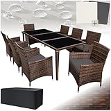 tectake Aluminium Poly Rattan Gartenmöbel Set 8 Stühle mit Tisch mit Glasplatten, inkl. 2...