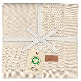 DIKOS® Babydecke mit Bordüre (Naturbeige) – gestrickt aus weicher 100% Bio-Baumwolle (GOTS &...