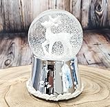 Schneekugel Weihnachten Spieluhr | REH weiß| Sockel Silber glänzend mit Schneeflocken | mit Musik...