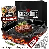 GUSSKÖNIG Gusseisenpfanne - 30cm Pfanne Gusseisen - Grillpfanne Induktion - Eingebrannte...