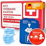 PURAHELP KFZ Verbandskasten DIN 13164 + Parkscheibe - Inkl. Beatmungstuch, 2x Klettstreifen - Erste...