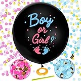 HCRXVV Gender Reveal Party Ballon 36 Zoll Boy or Girl Konfettikanone xxl Schwarz Ballon Mit Rosa und...