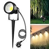 Letlit 7W 700LM Gartenbeleuchtung mit Strom Erdspieß, Superhell Große LED Gartenleuchte Warmweiß...